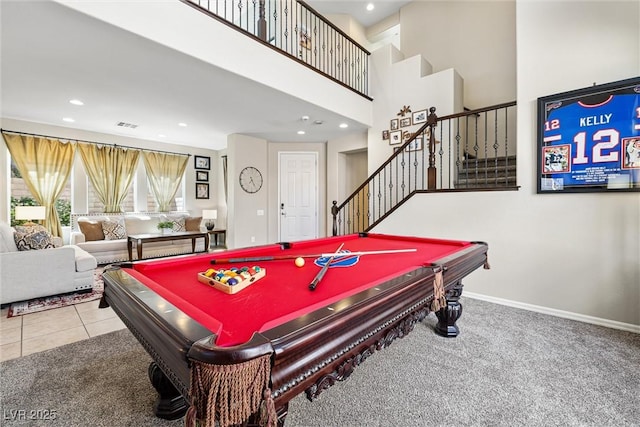 820 Colina Alta Pl, Las Vegas, NV 89138 - recreation room with carpet floors, billiards table, recessed lighting, and baseboards