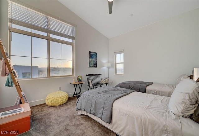 2669 Via Monet, Henderson, NV 89044 - bedroom with carpet floors, baseboards, lofted ceiling, and a ceiling fan