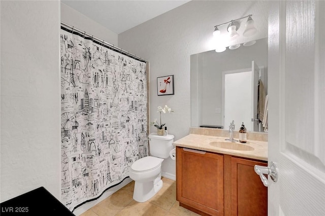 2613 Velodrome Ct, Henderson, NV 89044 - full bath with tile patterned floors, toilet, vanity, and a shower with shower curtain