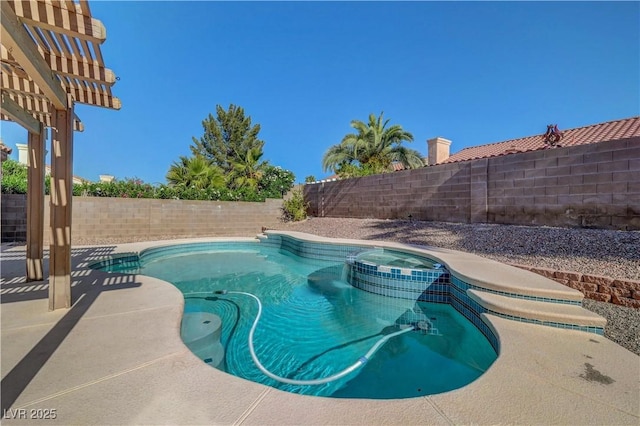 2711 Briarcliff Ave, Henderson, NV 89074 - view of swimming pool featuring a fenced backyard, a pool with connected hot tub, and a patio