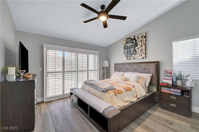 2711 Briarcliff Ave, Henderson, NV 89074 - bedroom with lofted ceiling, wood finished floors, baseboards, and ceiling fan
