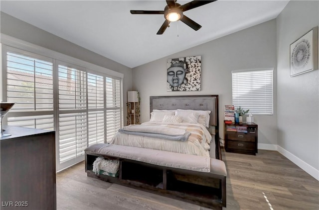 2711 Briarcliff Ave, Henderson, NV 89074 - bedroom with vaulted ceiling, wood finished floors, baseboards, and ceiling fan