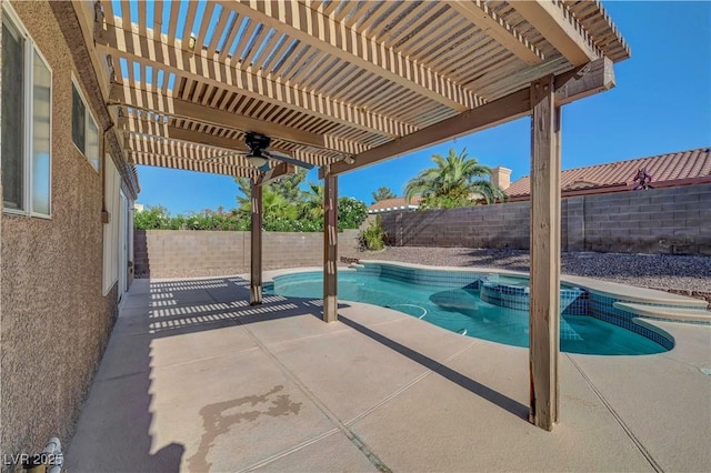 2711 Briarcliff Ave, Henderson, NV 89074 - view of pool with a fenced backyard, a pool with connected hot tub, a pergola, and a patio area