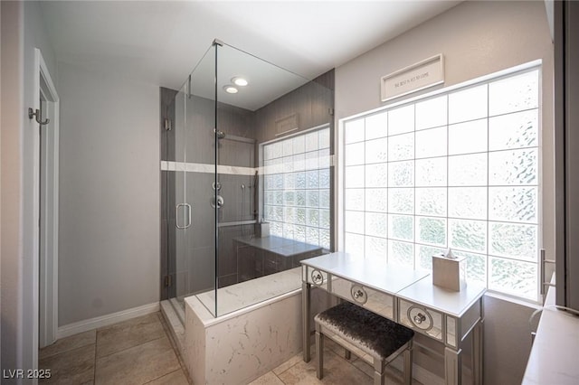 6417 Fisher Ave, Las Vegas, NV 89130 - full bath featuring a shower stall, tile patterned flooring, and baseboards