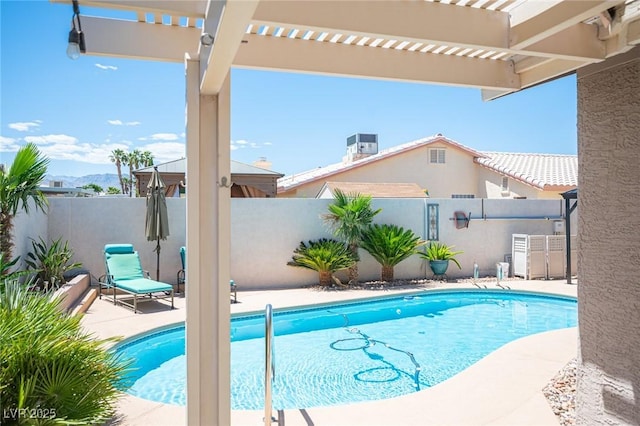 6417 Fisher Ave, Las Vegas, NV 89130 - view of swimming pool featuring a pergola, a fenced backyard, and a patio