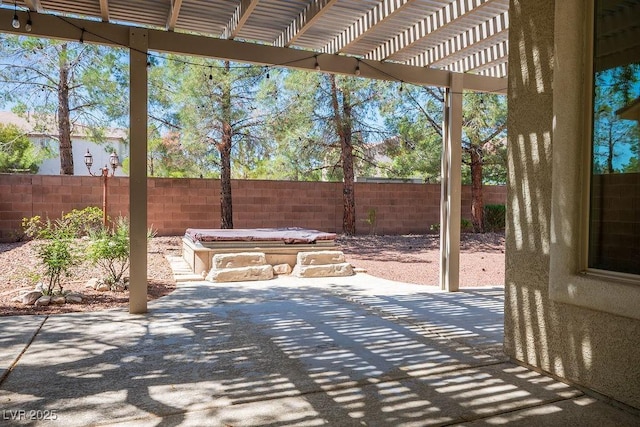 5017 Kaibab Forest Ave, Las Vegas, NV 89141 - fenced backyard featuring a jacuzzi, a patio, and a pergola