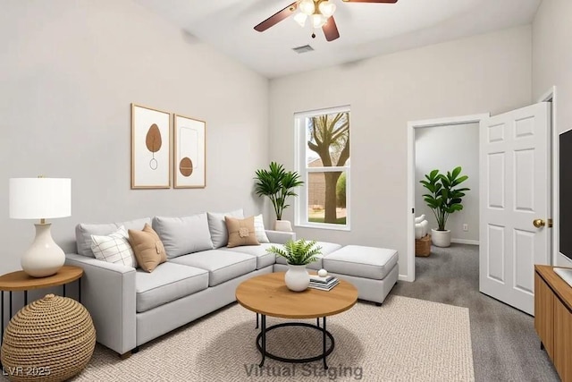 5017 Kaibab Forest Ave, Las Vegas, NV 89141 - living room with ceiling fan, light carpet, and baseboards