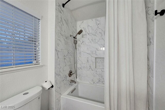 58 Pleasant Dale Dr, Henderson, NV 89074 - bathroom with shower / bathtub combination with curtain and toilet