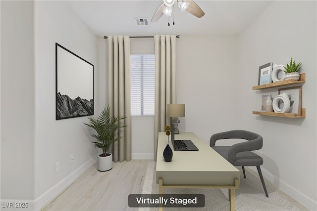 8544 Garden Valley Ct, Las Vegas, NV 89178 - office area with ceiling fan, wood finished floors, and baseboards