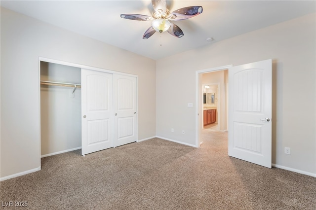 6125 Paddleboat St, North Las Vegas, NV 89031 - unfurnished bedroom with carpet, a closet, baseboards, and a ceiling fan