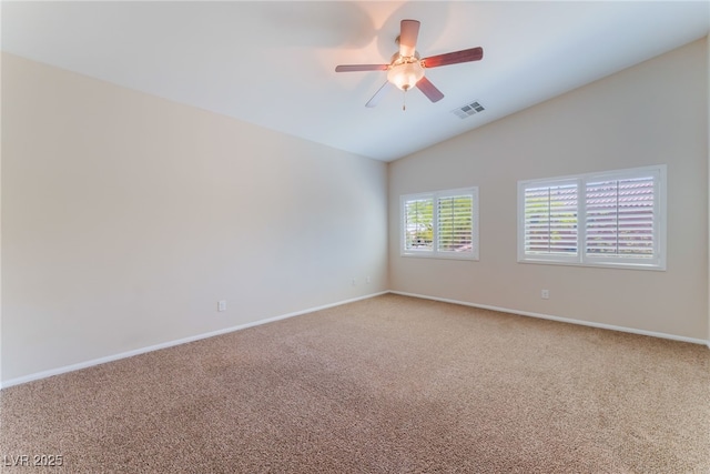 6125 Paddleboat St, North Las Vegas, NV 89031 - empty room with light colored carpet, lofted ceiling, baseboards, and a ceiling fan