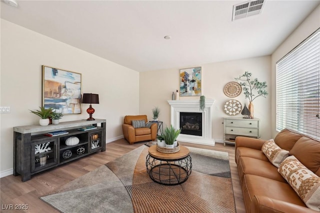 11707 Longworth Rd, Las Vegas, NV 89135 - living area with wood finished floors, a glass covered fireplace, and baseboards