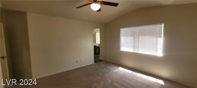 4821 Whisper Lake Ave, Las Vegas, NV 89131 - unfurnished room with a ceiling fan, carpet, vaulted ceiling, and baseboards