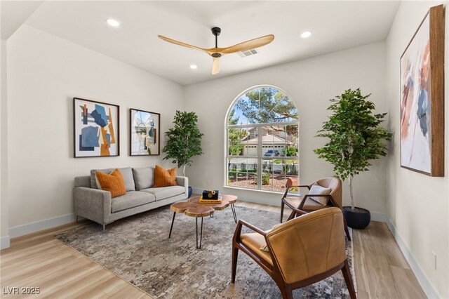 5157 Future Dr, Las Vegas, NV 89130 - living area with a ceiling fan, light wood finished floors, recessed lighting, and baseboards