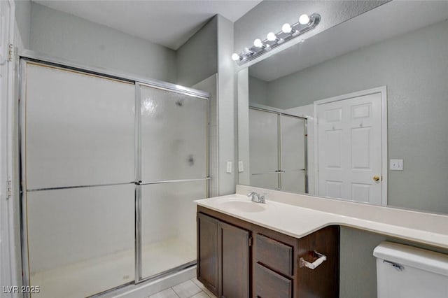 1405 S Nellis Blvd Unit 2117, Las Vegas, NV 89104 - full bath featuring toilet, vanity, a shower stall, and tile patterned floors