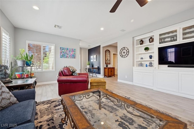 2425 Sturrock Dr, Henderson, NV 89044 - living area with baseboards, ceiling fan, wood finished floors, and recessed lighting