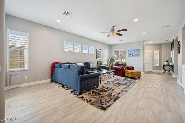 2425 Sturrock Dr, Henderson, NV 89044 - living area with ceiling fan, light wood-type flooring, recessed lighting, and baseboards