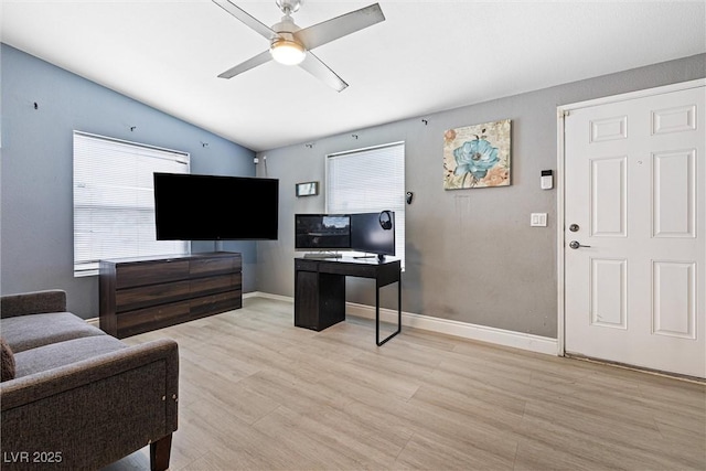 320 W Van Buren Ave, Las Vegas, NV 89106 - living area with lofted ceiling, ceiling fan, plenty of natural light, and light wood-type flooring