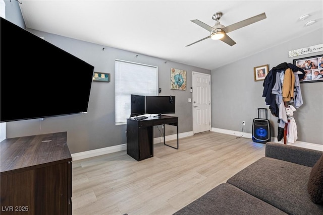 320 W Van Buren Ave, Las Vegas, NV 89106 - living room with light wood finished floors, a ceiling fan, baseboards, and vaulted ceiling