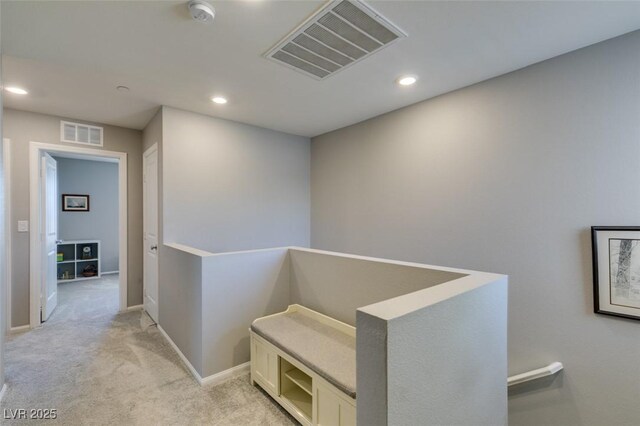 2870 Turnstone Ridge St, Henderson, NV 89044 - hall featuring an upstairs landing, light colored carpet, recessed lighting, and baseboards