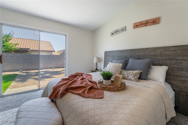 9705 Standard Ave, Las Vegas, NV 89129 - bedroom with access to exterior, carpet flooring, and vaulted ceiling