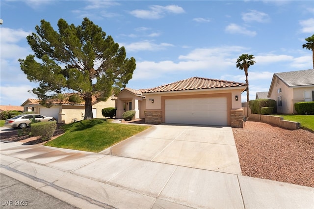 9705 Standard Ave, Las Vegas, NV 89129 - mediterranean / spanish-style house featuring stone siding, a garage, and stucco siding