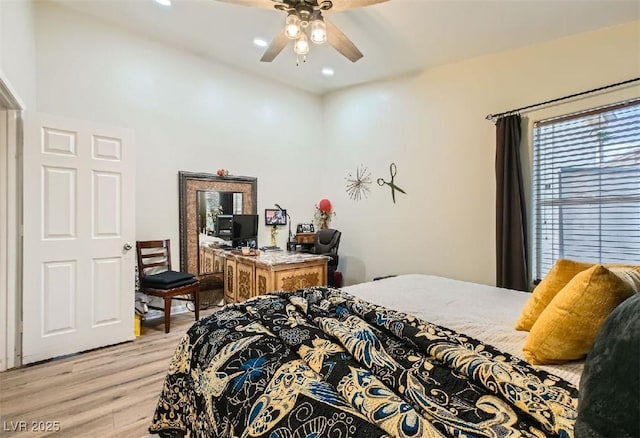 3473 Conough Ln, Las Vegas, NV 89129 - bedroom featuring light wood-type flooring, recessed lighting, and a ceiling fan