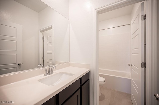 871 Aurelie Ridge St, Henderson, NV 89011 - bathroom with vanity, toilet, tile patterned floors, and shower / washtub combination