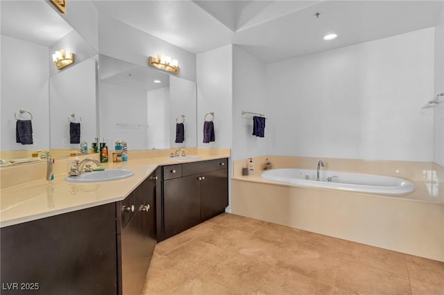 8255 Las Vegas Blvd Unit 719, Las Vegas, NV 89123 - bathroom featuring a garden tub, double vanity, and tile patterned floors