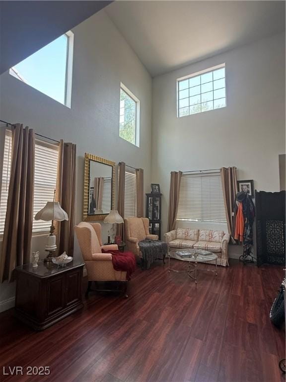 11457 Steponia Bay St, Las Vegas, NV 89141 - living area featuring high vaulted ceiling and wood finished floors