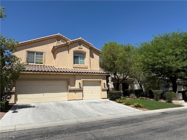 11457 Steponia Bay St, Las Vegas, NV 89141 - mediterranean / spanish-style home with a garage, stucco siding, concrete driveway, and a tiled roof