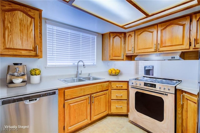 1316 Capri Drive A,B,C,&D, Boulder City, NV 89005 - kitchen featuring stainless steel appliances, a sink, under cabinet range hood, and light countertops