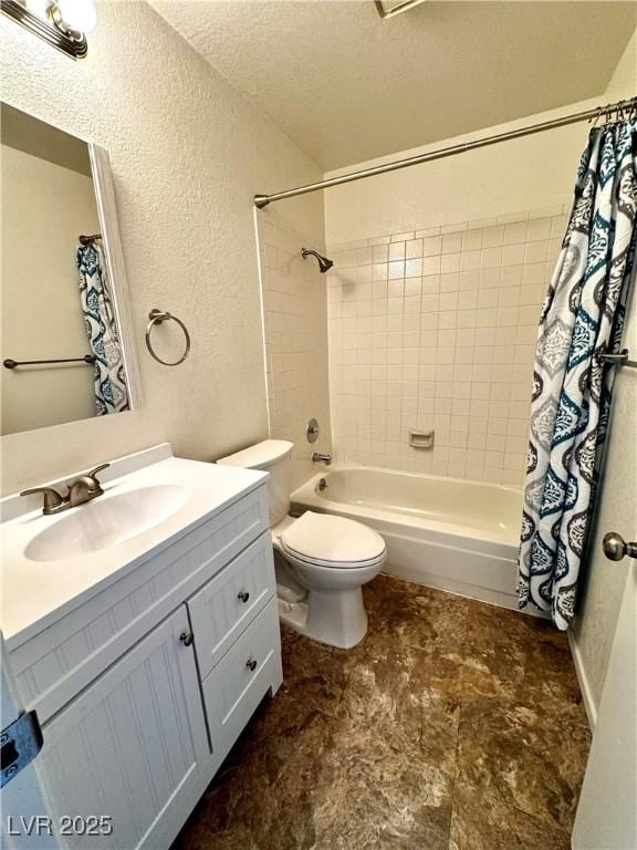 1316 Capri Drive A,B,C,&D, Boulder City, NV 89005 - full bath featuring vanity, toilet, shower / bath combo with shower curtain, a textured wall, and a textured ceiling