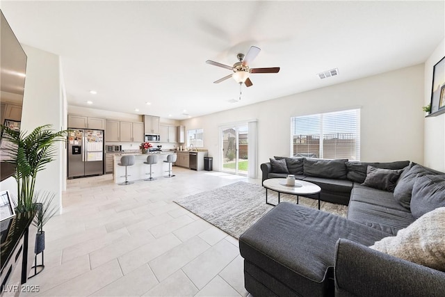 1885 Vass Springs Pl, North Las Vegas, NV 89084 - living room with a ceiling fan and recessed lighting