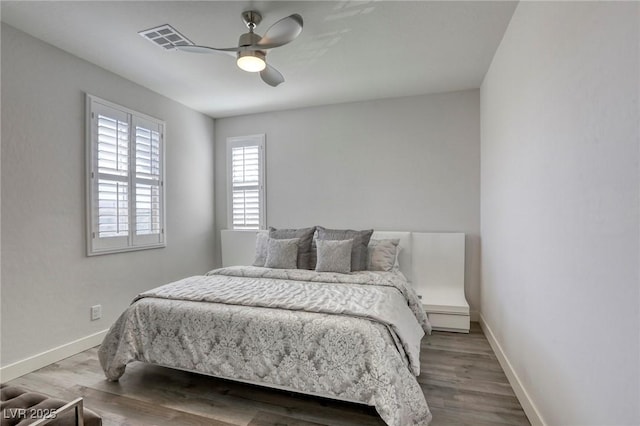 459 Astillero St, Las Vegas, NV 89138 - bedroom featuring baseboards, wood finished floors, and ceiling fan
