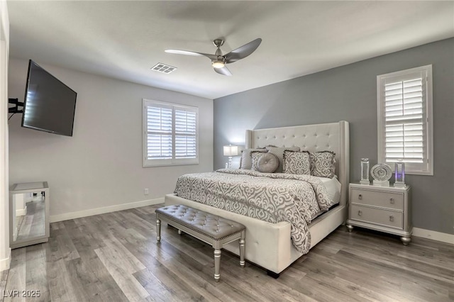 459 Astillero St, Las Vegas, NV 89138 - bedroom with wood finished floors, baseboards, and a ceiling fan