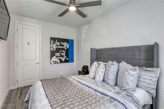 459 Astillero St, Las Vegas, NV 89138 - bedroom with wood finished floors, baseboards, and ceiling fan