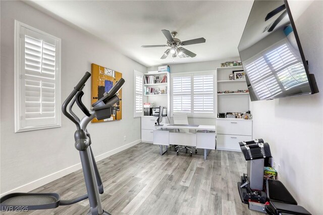 459 Astillero St, Las Vegas, NV 89138 - exercise room featuring ceiling fan, light wood finished floors, and baseboards
