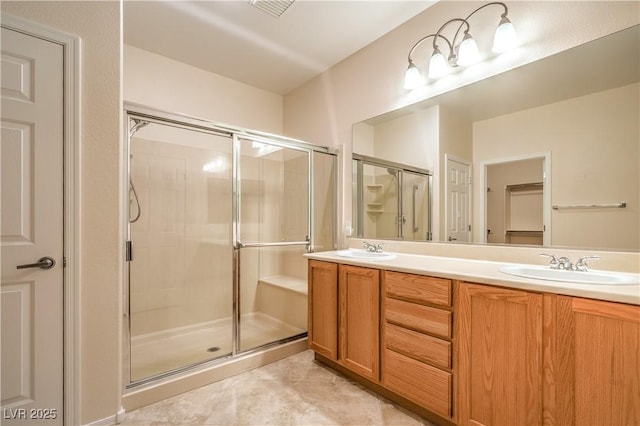 2144 Marywood Park Ct, Henderson, NV 89044 - full bathroom featuring double vanity, a shower stall, and tile patterned flooring