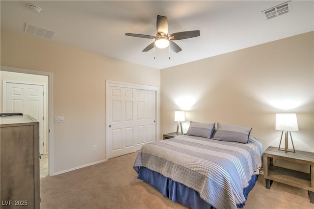 2144 Marywood Park Ct, Henderson, NV 89044 - bedroom with light colored carpet, a closet, baseboards, and ceiling fan
