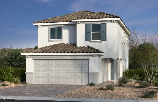 9240 Dekalb Ct, Las Vegas, NV 89148 - view of front of property with stucco siding, an attached garage, a tiled roof, and driveway