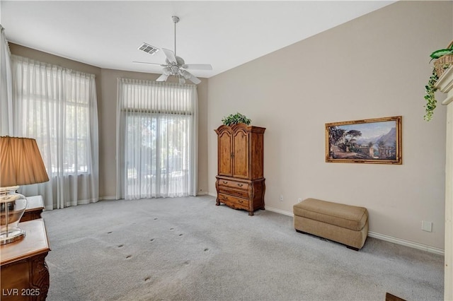 467 Beardsley Cir, Henderson, NV 89052 - living area with carpet floors, baseboards, and ceiling fan