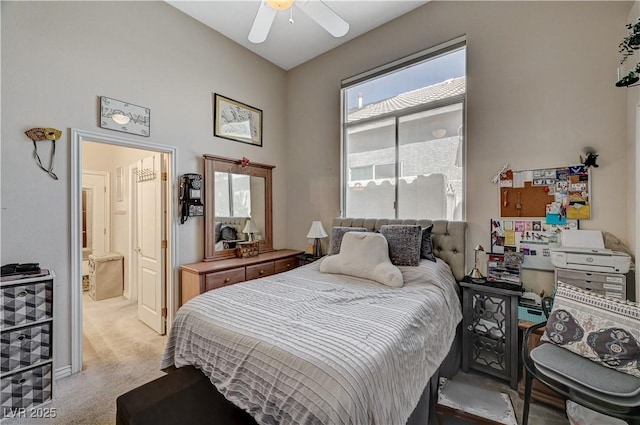 467 Beardsley Cir, Henderson, NV 89052 - bedroom with light carpet, ensuite bathroom, and ceiling fan