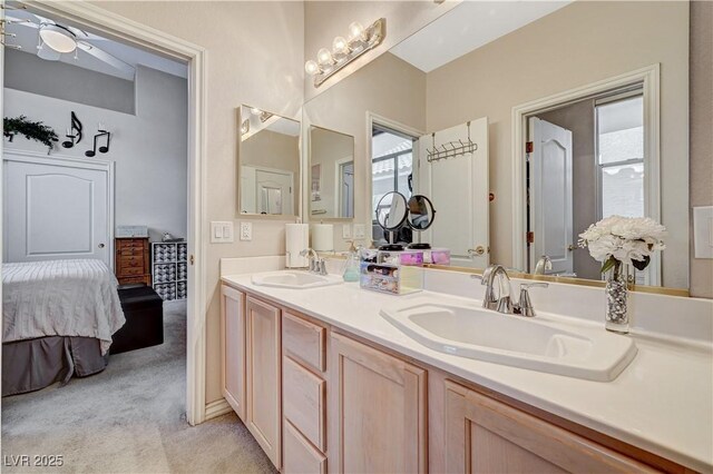 467 Beardsley Cir, Henderson, NV 89052 - full bathroom featuring connected bathroom, double vanity, and a ceiling fan