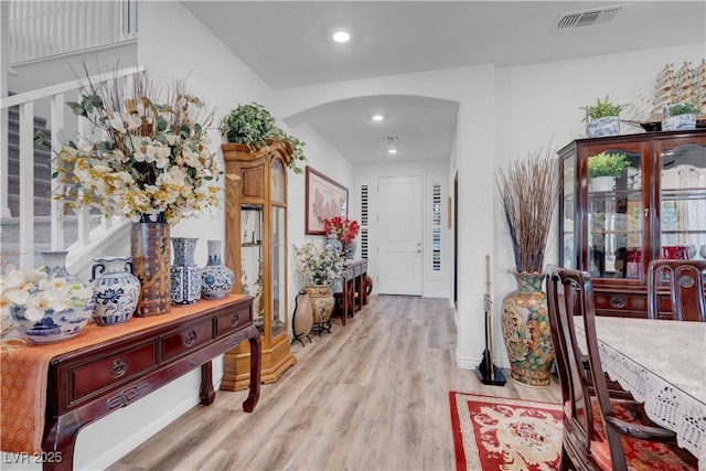 7260 Grace Estate Ave, Las Vegas, NV 89113 - foyer featuring arched walkways, light wood-type flooring, baseboards, and recessed lighting