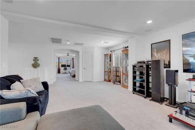 7260 Grace Estate Ave, Las Vegas, NV 89113 - carpeted living area featuring a ceiling fan, recessed lighting, and baseboards