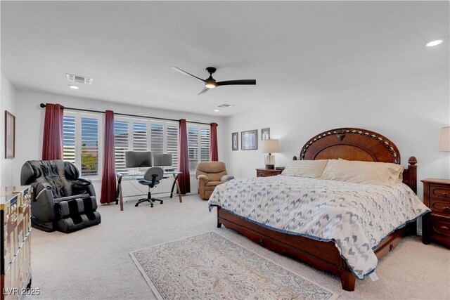 7260 Grace Estate Ave, Las Vegas, NV 89113 - bedroom with carpet floors, a desk, recessed lighting, and a ceiling fan