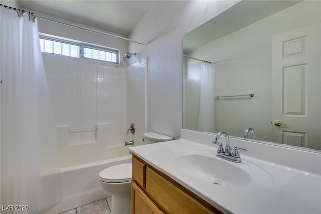 1017 Guided Dancer Ave, Henderson, NV 89015 - full bathroom with toilet, shower / bathtub combination with curtain, vanity, and tile patterned floors