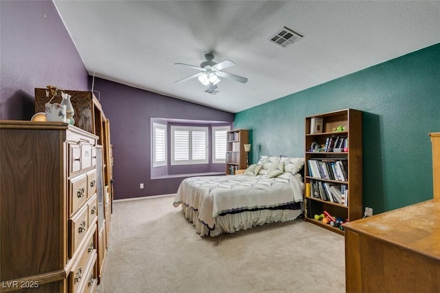 1017 Guided Dancer Ave, Henderson, NV 89015 - bedroom featuring lofted ceiling, carpet floors, ceiling fan, and a textured wall