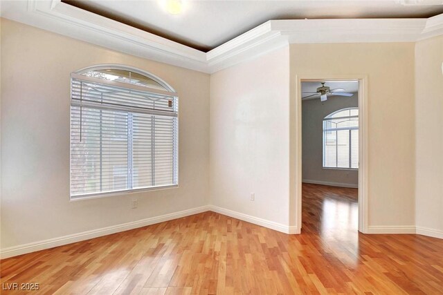 8725 Red Rio Dr Unit 203, Las Vegas, NV 89128 - unfurnished room with light wood-style flooring, ornamental molding, baseboards, and a ceiling fan